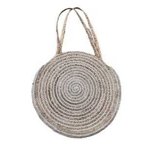 NWT Magid Beach Bag Round Woven Jute Oversized Tote Shoulder Silver Large NWT